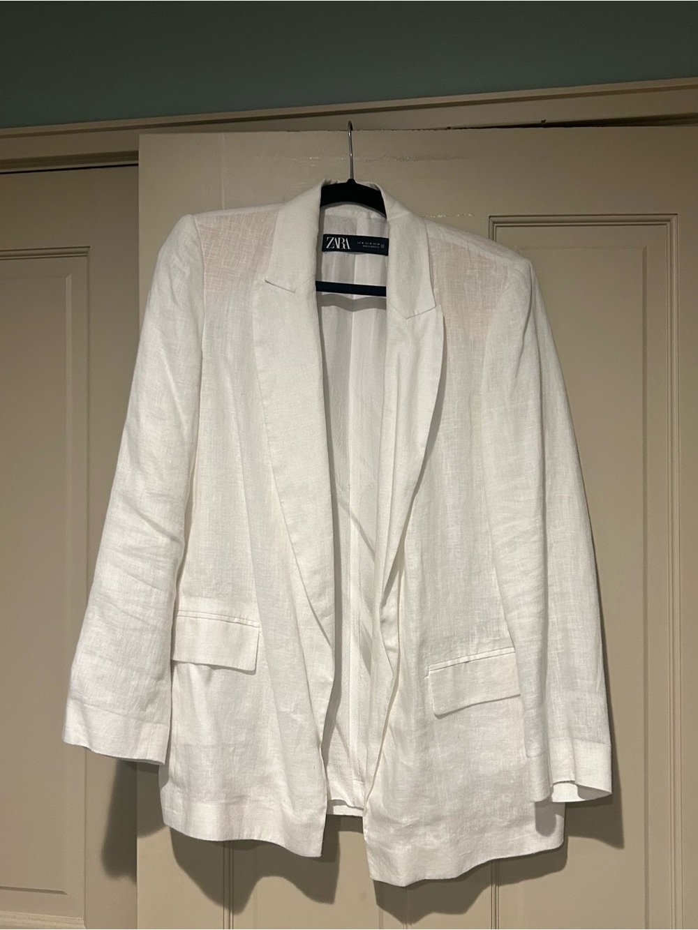 Zara Cream Linen Open Blazer Jacket